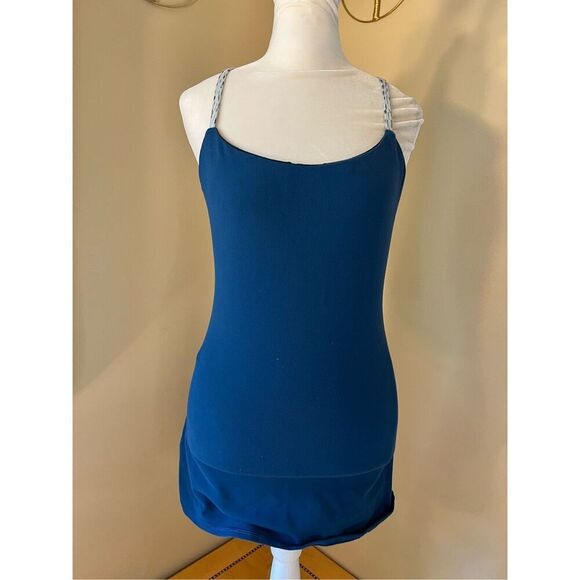 Lululemon Poseidon Blue / Dottie Dash White Black Dancing Warrior Tank Size 6 - Picture 1 of 8